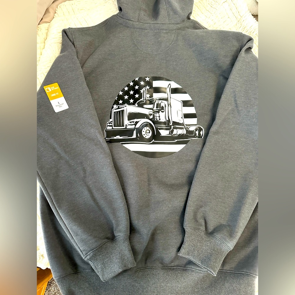 Custom American Trucker carhartt hoodie size men’s large tall brand new